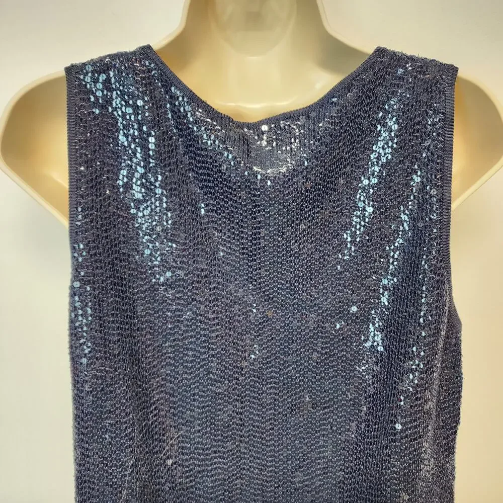 Carmen Marc Valvo Womens Allover Sequin Top Size M Blue Sleeveless Round Neck - Picture 8 of 13